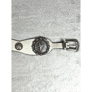 Kate Cate XXS Regina Belt White In Nappa Calfskin w/ Silver Star Conchos & Adjus